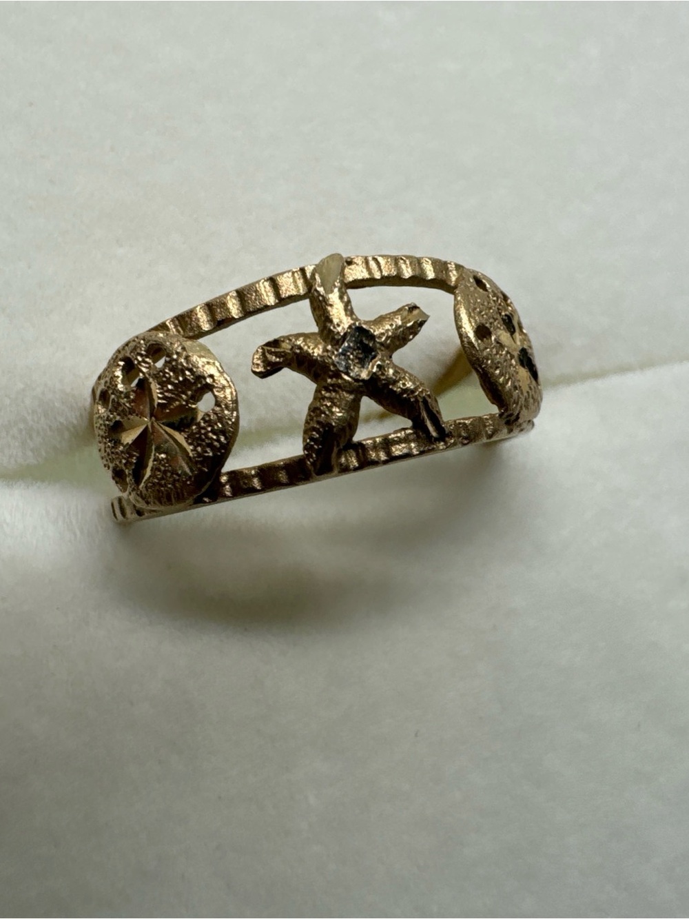 14k Gold Adjustable Ring/toe Ring With Sand Dollar, Star Fish Ocean Design - Picture 2 of 10